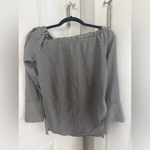 Rag & Bone Black and White Striped Silk Off-Shoulder Blouse